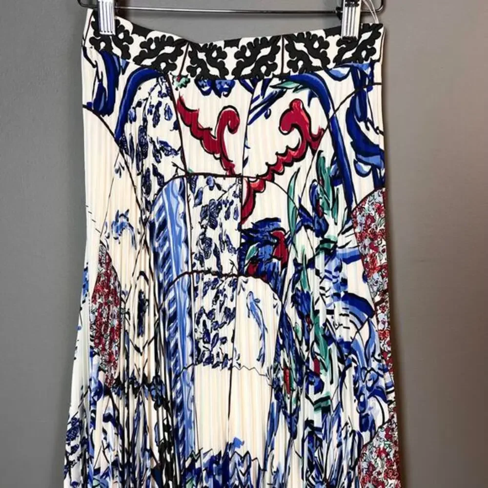 Tory Burch skirt size 2 sunburst pleated midi‎ patterned birds